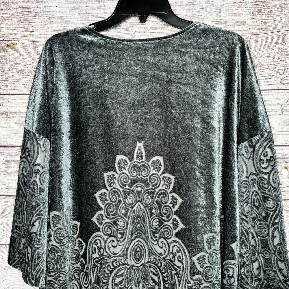 Valerie Stevens Slate Crushed Velvet Burnout Open Front Kimono Size Large New - Picture 6 of 11